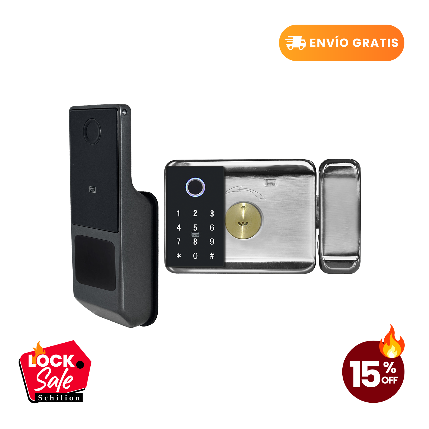 Cerradura para cocheras y rejas con huella digital y código